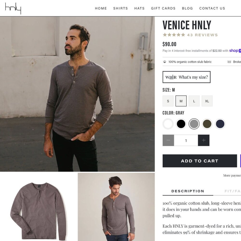 HNLY Venice Long Sleeve Henley in Gray